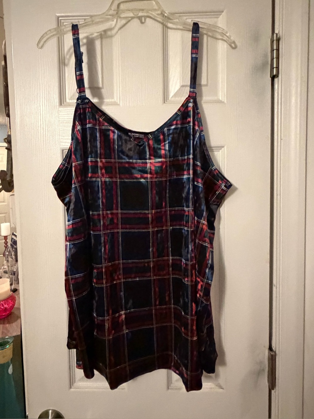 BloomChic Velvet Plaid Slip Cami in Navy & Burgundy